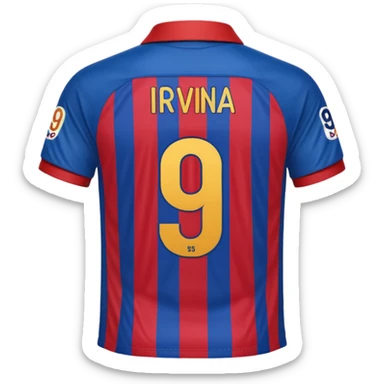 buat costum seperti diatas buat mirip hanya pakaian saja tidak pakai orang dan dari belakang barcelona nama punggung irvina dan nomor punggung 9 menghadap belakang custom belakangnya baju belakangnya sticker