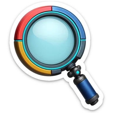 Make this magnifying glass look robotic with metallic textures, robotic joints, and glowing blue accents. Keep the emoji style and no background. sticker