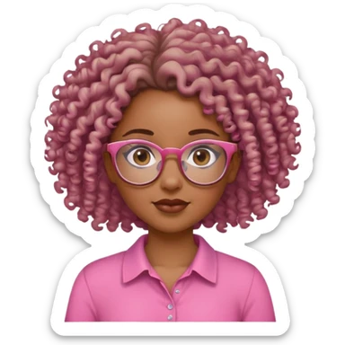 african american girl with shout curly hair and glasses and a pink shirt sticker