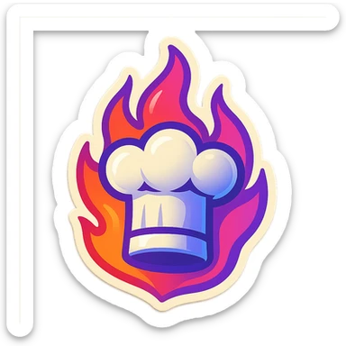 chef's hat in fire emoji, playful and modern with gradient FF4D67, 9D34FF, 10B981 gradient, vibrant, transparent background sticker