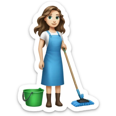 white girl brown hair and blue eyes cleaning house cleaning sticker