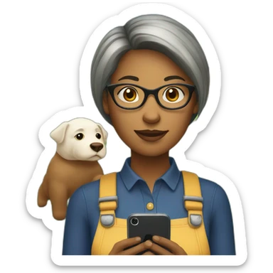 Woman with glasses and straight short hair playing a farm game on her smartphone sticker
