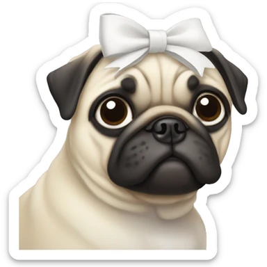 A pug with a white bow on its head sticker