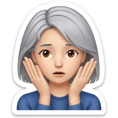 young woman with gray hair and 1 palm of hand covering face in exasperation sticker