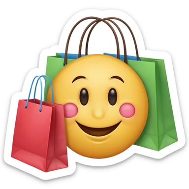 HAPPY SMILEY FACE EMOJI WITH SHOPPING BAGS IN EACH HAND sticker