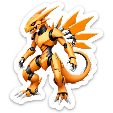 Cool Futuristic Black Orange Cyber-Digimon-Fakemon-Duskull-Salandit-Guilmon-Wargreymon-Mecha-fusion (full body) sticker