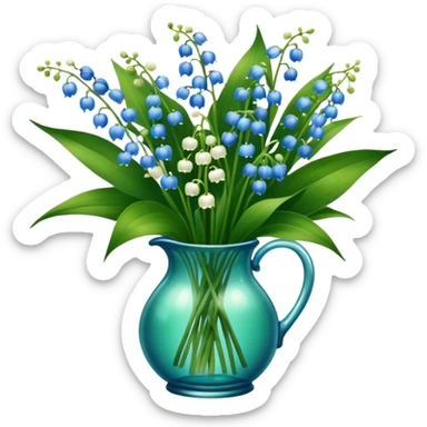 aesthetic and vintage bouquet of blue lily of the valley in a green glass vase  sticker