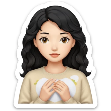 Beautiful girl,Black hair, wavy long hair,Black eyes,Chinese, beige sweater  sticker