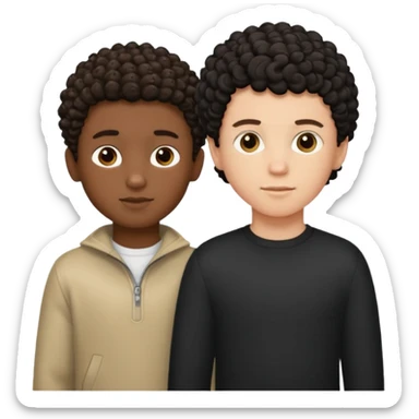 two men a white boy and a black boy black with short hair white with curly hair next to each other NOT holding hands or nothing gay sticker