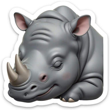 Meme-Worthy Cute Sleeping Rhinoceros Portrait Emoji, Head resting peacefully with a contented smile, showcasing a massive, robust build and a luxuriously soft slate-gray hide, eyes shut in a serene, restful nap, Simplified yet hilariously adorable features, highly detailed, glowing with a soft, drowsy light, high shine, relaxed and utterly lovable, stylized with an air of playful laziness, bright and heartwarming, soft glowing outline, capturing the essence of a comically sleepy rhinoceros, so meme-worthy it feels like it could instantly become the next viral sensation of adorable slumber! sticker