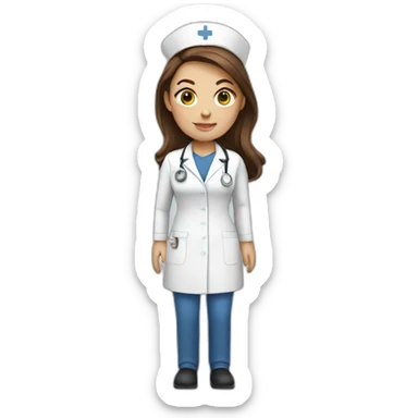 White nurse woman with brown hair sticker