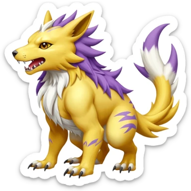 Exquisite Delicious Growling Gargantuan Barking Pulverizing Garurumon-Renamon-Linoone-fusion-hybrid-creature (full body) sticker