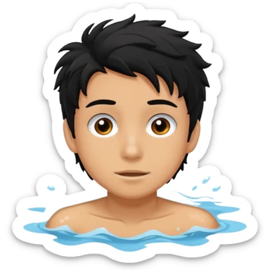 Lifeguard tanned skin Teenager with Black messy hair swimming to rescue someone sticker