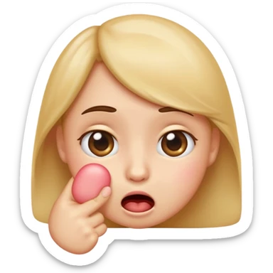 A cute emoji of a shy face biting its index finger, showing embarrassment or flustered feeling. Blushing cheeks, big shiny eyes, small mouth gently biting the finger. sticker