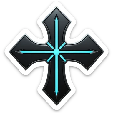 Emoji, dark futuristic cross, symmetrical geometric shape, black metal, gothic cyber aesthetic, minimal flat design, sharp edges, centered, transparent background do not use any other colors but metal and black sticker