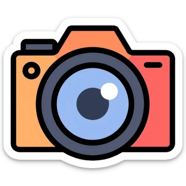 flat abstract camera with eye in lens, simple logo design sticker