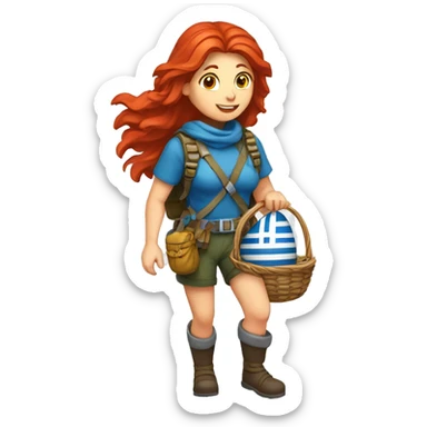 Female mountaineer red hair climbing with Greek flag and holding Easter eggs basket sticker
