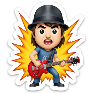 Cinematic Realistic AC/DC Pop Culture Emoji, showcasing an electrifying portrayal inspired by the legendary rock band rendered with vivid textures and energetic lighting. sticker