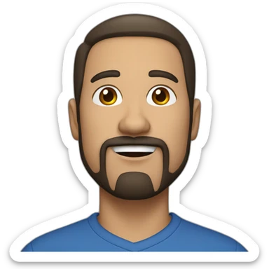 45 year old man with a goatee, dark brown hair, wearing a blue collared shirt sticker