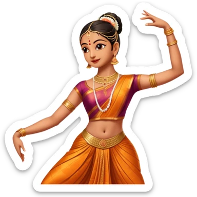 cinematic-realistic-bharatanatyam-dance-emoji,-depicted-as-an-elegant-classical-indian-dance-performance-with-graceful-poses,-intricate-costumes,-and-expressive-hand-gestures,-rendered-with-rich-textures-and-warm-dramatic-lighting, single dancer sticker