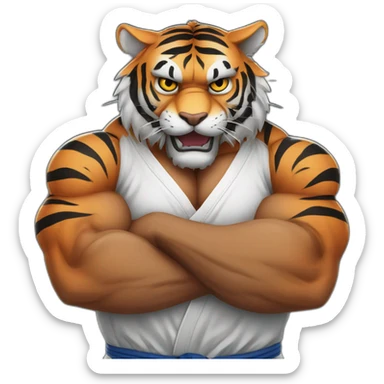 Tiger with evil face   jiu jitsu with his arms crossed sticker