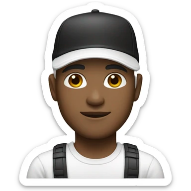 man with white cap, light skin tone, black t-shirt sticker