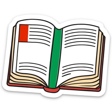 Dictionary book cover with German and Italian flags, labeled Deutsch-Italiano Dictionary sticker
