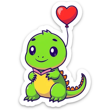 cute bearded dragon with heart balloon sticker