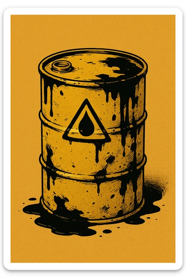 Сгенерируй мне темно желтую бочку чуть испачканную нефтью в стиле японского комикса на однородном фоне. Она должна смотреться ебать как стильно sticker
