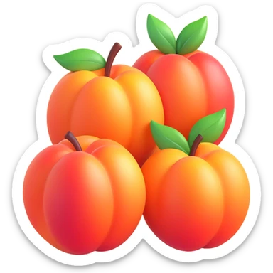 Make the three peaches even more glossy and shiny, in 3D iOS emoji style, with soft gradients and a glossy finish, no background. sticker