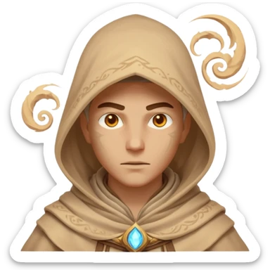 desert sand mage portrait, head and shoulders only, mystical hood, swirling sand aura, glowing eyes, fantasy vibe, 3D cartoon, mobile game icon style, clean background, no text, no watermark
 sticker