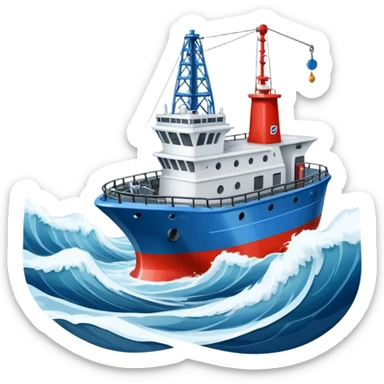 Russian marine geology vessel lowering sampling equipment into stormy ocean waves sticker