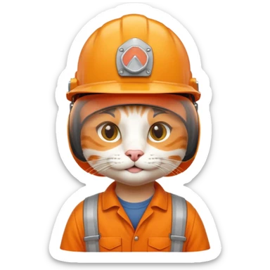 orange cat, handyman Outfit, wearing a Helmet sticker