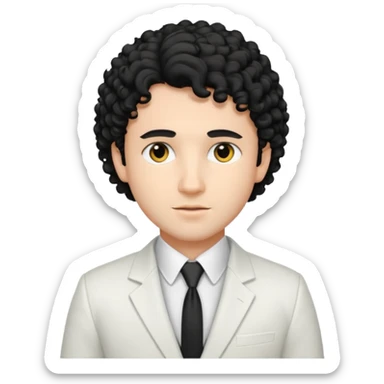 Cockasian guy with black curly hair and black eyes wearing a White simple suit guy  sticker