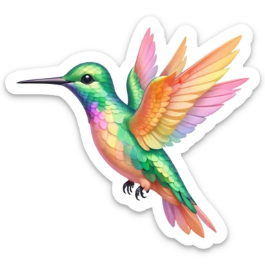 peach pink and yellow-green, mint humming bird sticker