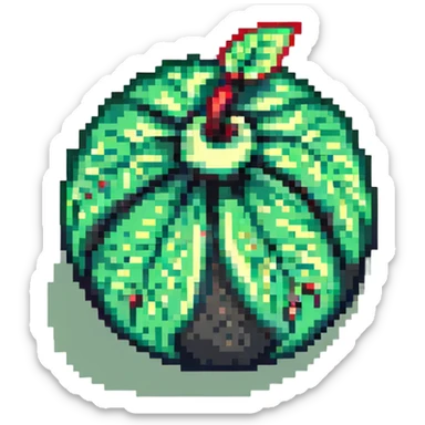 Green digital bomb animation frame 2, round bomb body with green highlights, shorter leaf-shaped fuse at top, small green glow, nature-inspired design, pixel art style sticker