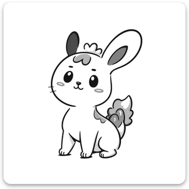 Kawaii bunny plant dragon in Sanrio style, like Hello Kitty and My Melody, tiny spikes, extremely cute, simple clean design, large head, minimal facial features, big round eyes, blushing cheeks, pastel colors with pinks and blues, clean bold outlines, small mouth, adorable expression, rounded shapes sticker