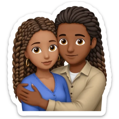 dark skin, black girl with black and brown braids, hugging her middle eastern boyfriend with wavy straight brown hair and medium to light skin sticker