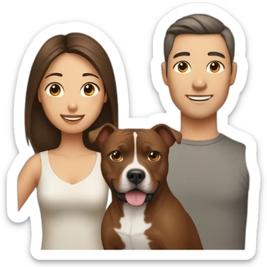 man and Chinese lady with brown Staffordshire terrier dog sticker