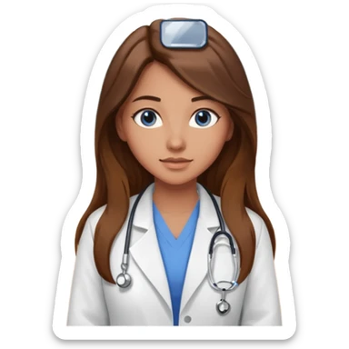 pretty female nursing student with long brown hair, blue eyes inside a classroom at university sticker
