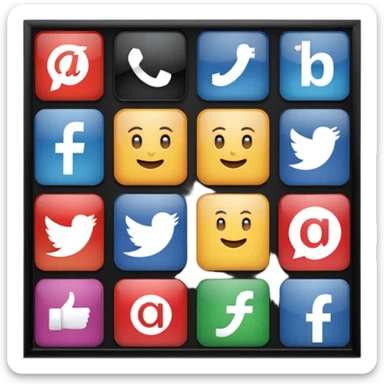Socail media sauare emoji style icons 
Creat the quadrant with the logos of FB, X, Trustpilot, Instagram, Youtube, Linkedineach icon is ther only ones, asme size, only icons of the social media that I mentioned sticker