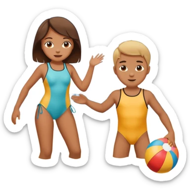 una niña y un niño jugando en la playa sticker