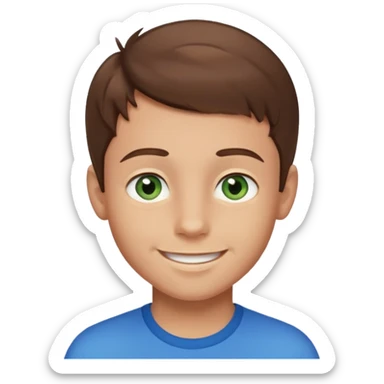a young boy with brown hair, with a mix of blue and green eyes, a little bit of beard. smiling and light skin colour sticker