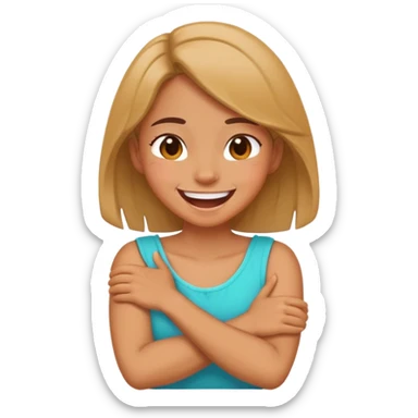 Girl with her arms crossed holding her neck laughing  sticker