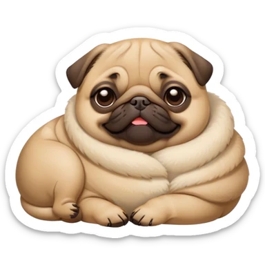 Cinematic Meme-Worthy Chubby Sleeping Fawn Pug Portrait Emoji, Head resting peacefully with a contented smile, showcasing a delightfully chubby build and a luxuriously soft fawn coat, eyes shut in a serene nap, Simplified yet hilariously adorable features, highly detailed, glowing with a soft, drowsy light, high shine, relaxed and utterly lovable, stylized with an air of playful laziness, bright and heartwarming, soft glowing outline, capturing the essence of a comically sleepy companion, so meme-worthy it feels like it could instantly become the next viral sensation of adorable slumber! sticker