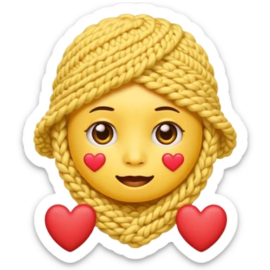 Normal Cute Yellow face emoji with hand crocheting with hearts around head  sticker