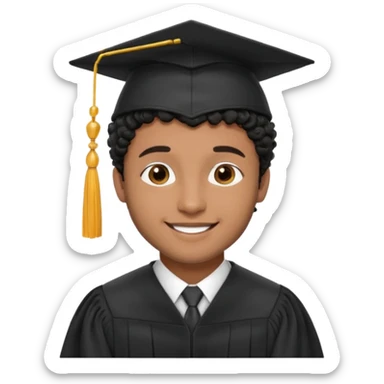 Graduated Students, Male, brown skin, black curly hair, proudly, short hair, wearing graduation cap sticker