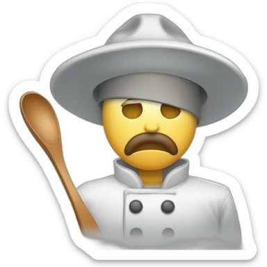 Canteen staff angry enrobed with a hat and ladle sticker