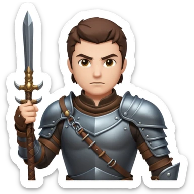 fantasy warrior man wielding a whip weapon, leather armor collar, intense eyes, heroic pose, 3D cartoon, mobile game icon style, clean background, no text, no watermark
 sticker