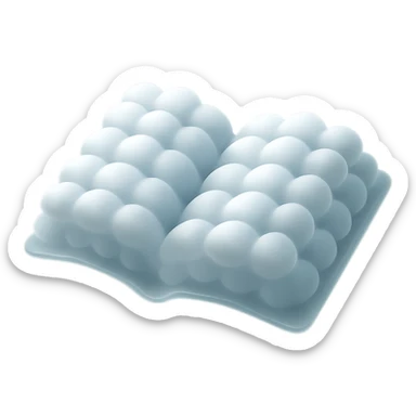 thick open book made entirely of small, very bright white fluffy convex clouds, matte glass style sticker